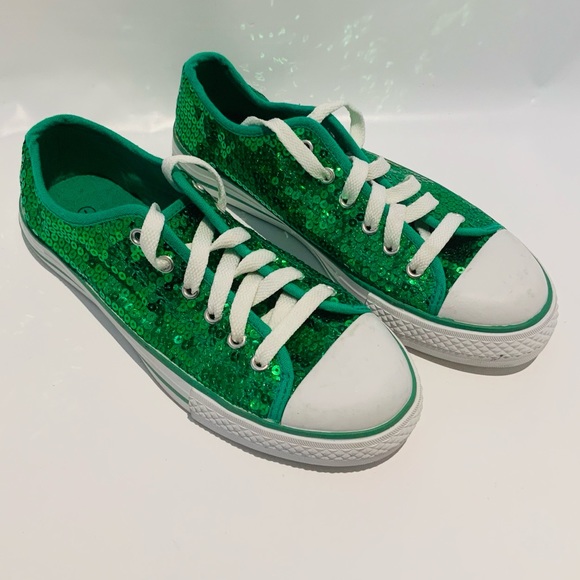 green sequin sneakers